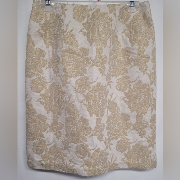 Jaclyn Smith 8 Gold Metallic Floral A Line Skirt Lined Hidden Zipper Like New - Picture 1 of 5